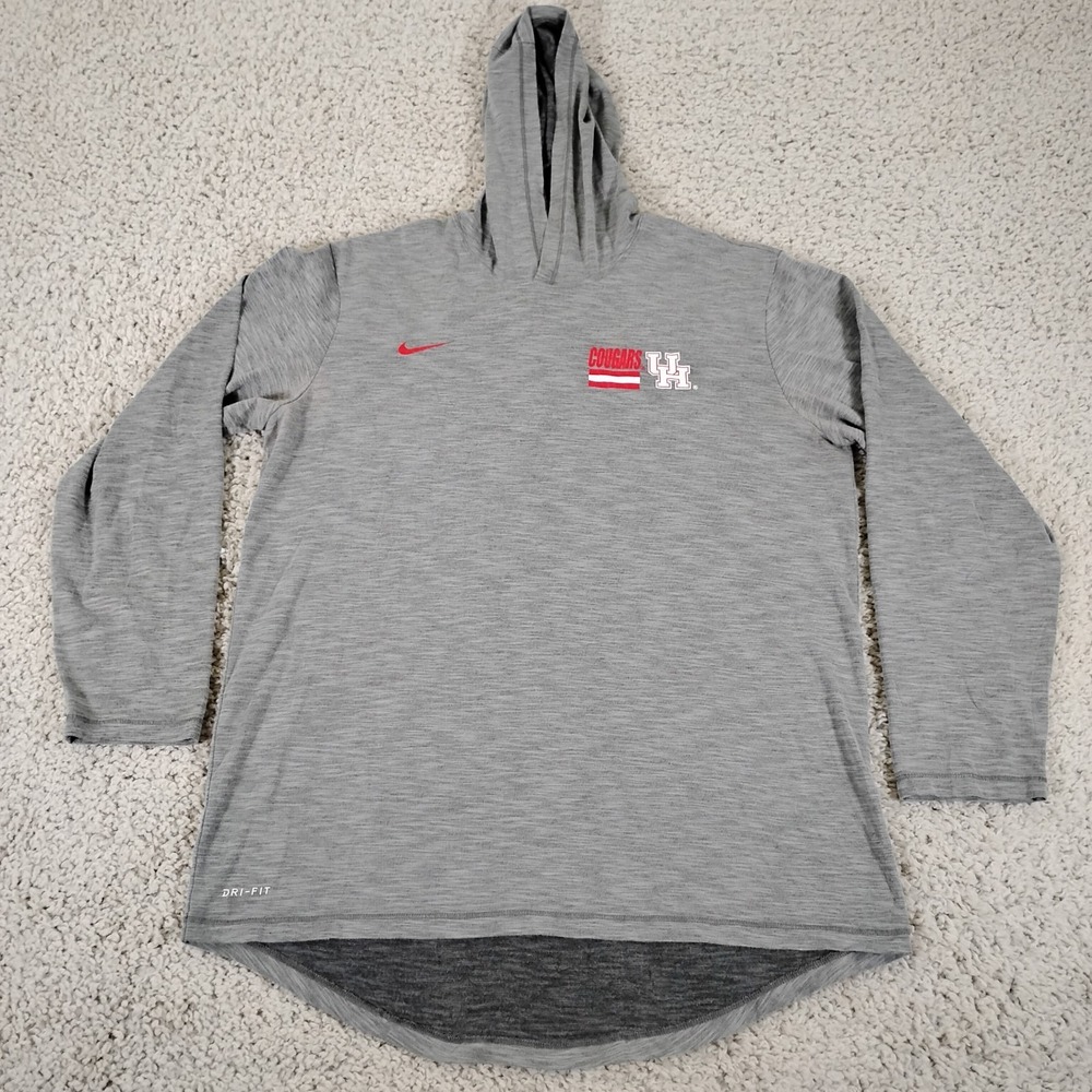 Houston Cougars Hoodie Shirt Mens Large Nike Gray Dri Fit Performance Ncaa Logo
